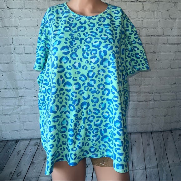 Kim Rogers Tops - Kim Rogers Perfectly Soft Green & Blue Cheetah Print Shirt size 2X